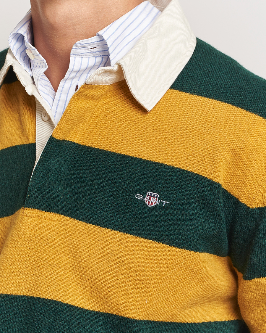 Men | Sweaters & Knitwear | GANT | Extra Fine Lambswool Striped Rugger Tartan Green