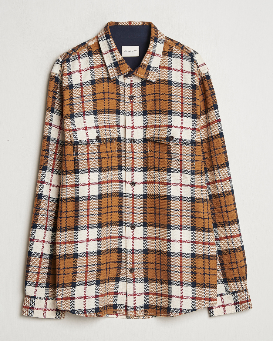 Men | Shirts | GANT | Herringbone Checked Overshirt Warm Earth