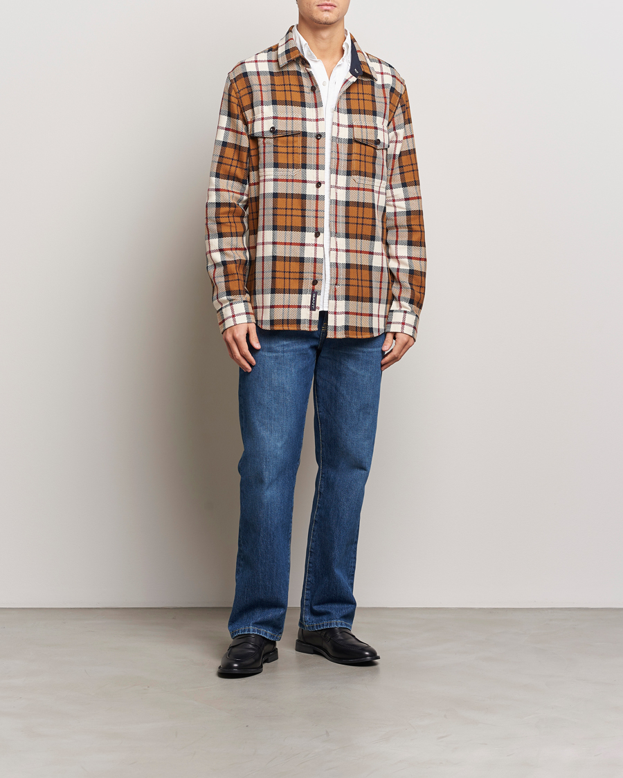 Men | Shirts | GANT | Herringbone Checked Overshirt Warm Earth