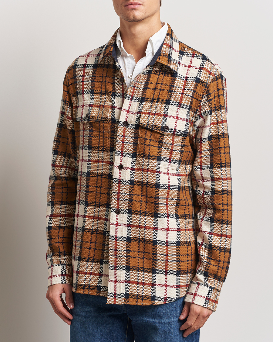 Men | Shirts | GANT | Herringbone Checked Overshirt Warm Earth