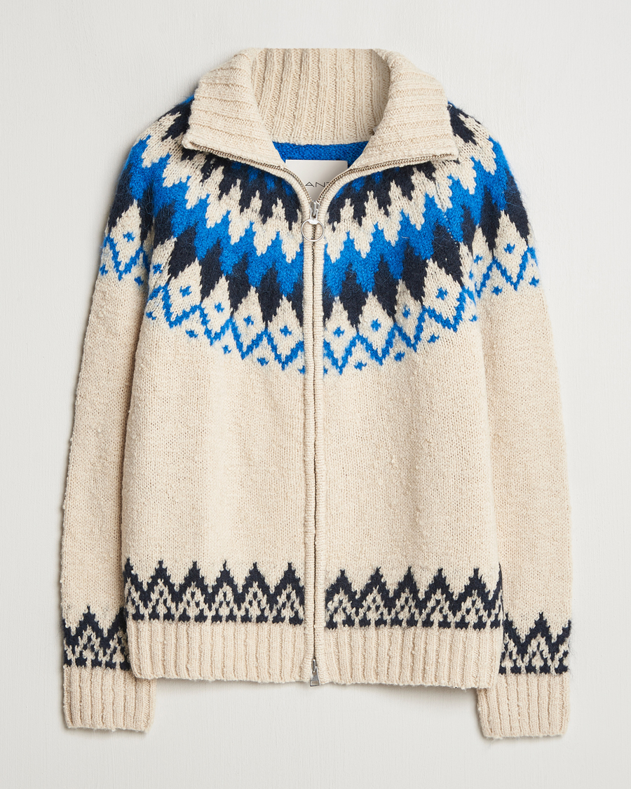 Men | Sweaters & Knitwear | Gant | Jacquard Zip Cardigan Cream