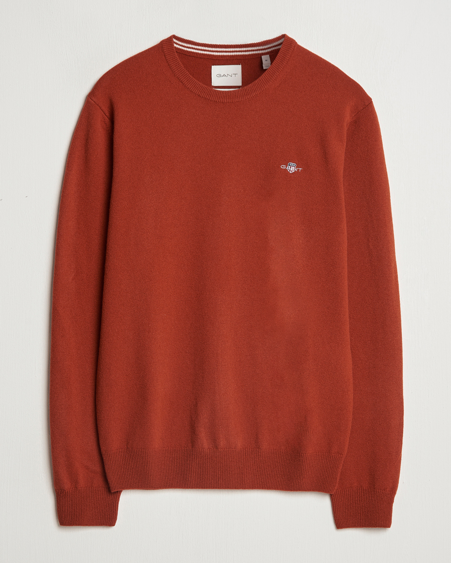 Men | Sweaters & Knitwear | GANT | Lambswool Crew Neck Pullover Iron Red