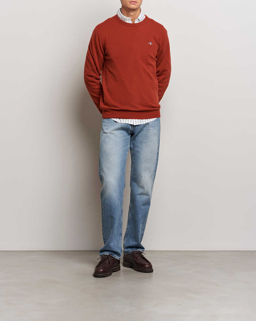 Men | Sweaters & Knitwear | GANT | Lambswool Crew Neck Pullover Iron Red