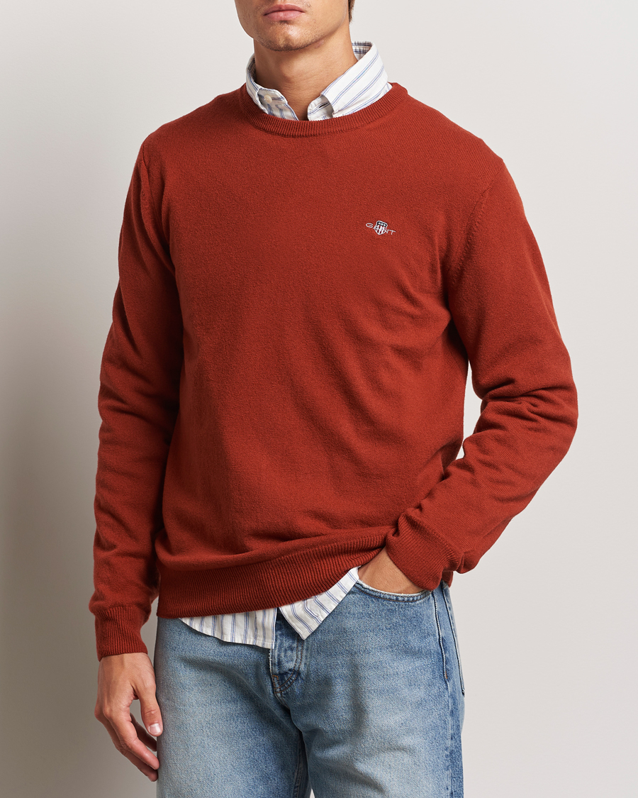 Men | Sweaters & Knitwear | GANT | Lambswool Crew Neck Pullover Iron Red