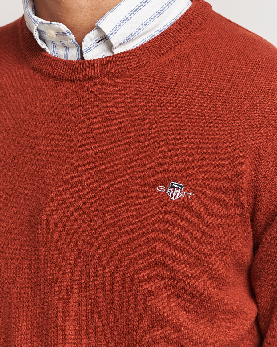 Men | Sweaters & Knitwear | GANT | Lambswool Crew Neck Pullover Iron Red