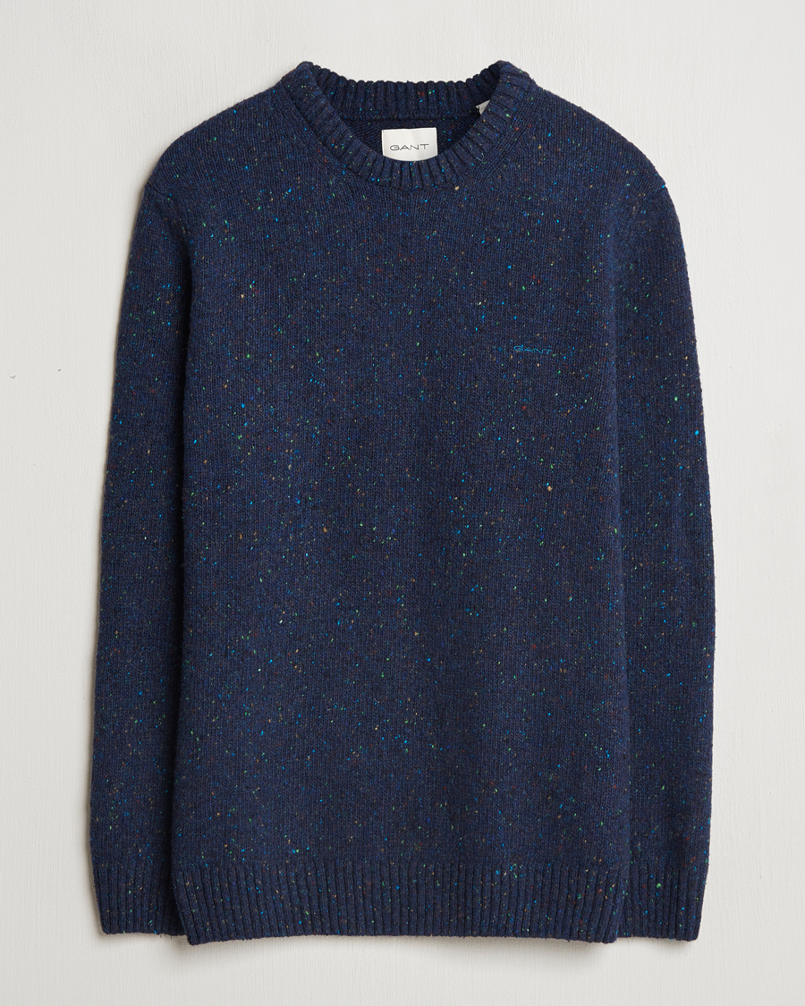 Men | Sweaters & Knitwear | GANT | Neps Wool Crew Neck Evening Blue