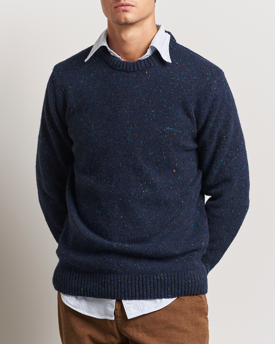 Men | Sweaters & Knitwear | GANT | Neps Wool Crew Neck Evening Blue