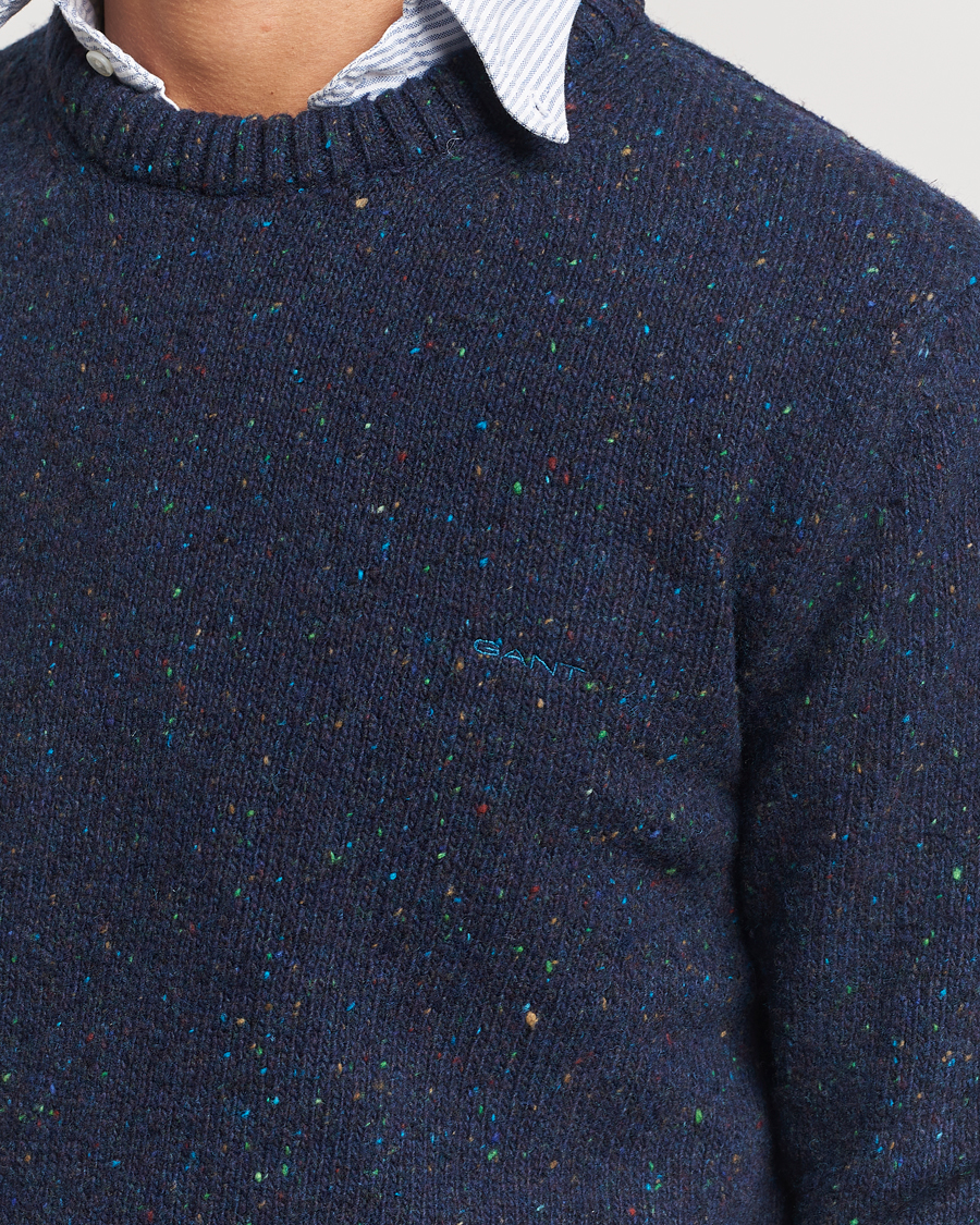 Men | Sweaters & Knitwear | GANT | Neps Wool Crew Neck Evening Blue