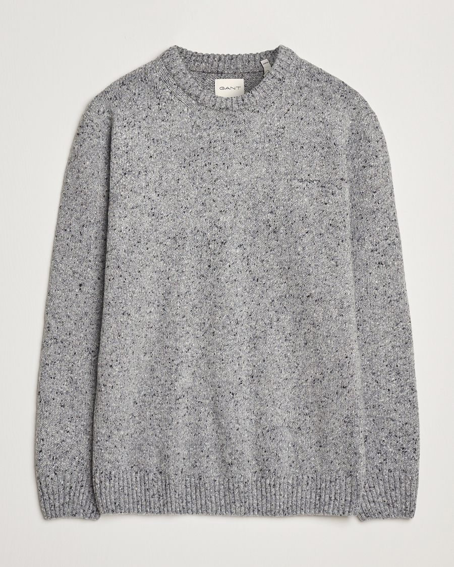 Men | Sweaters & Knitwear | GANT | Neps Wool Crew Neck Grey Melange