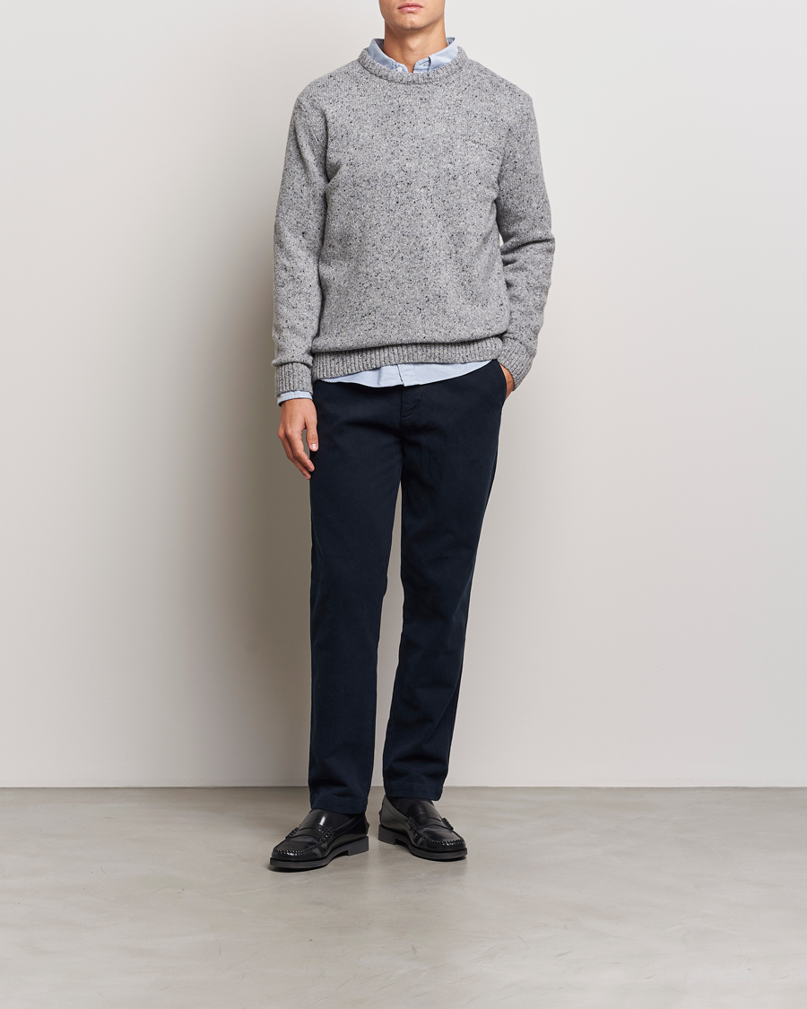 Men | Sweaters & Knitwear | GANT | Neps Wool Crew Neck Grey Melange