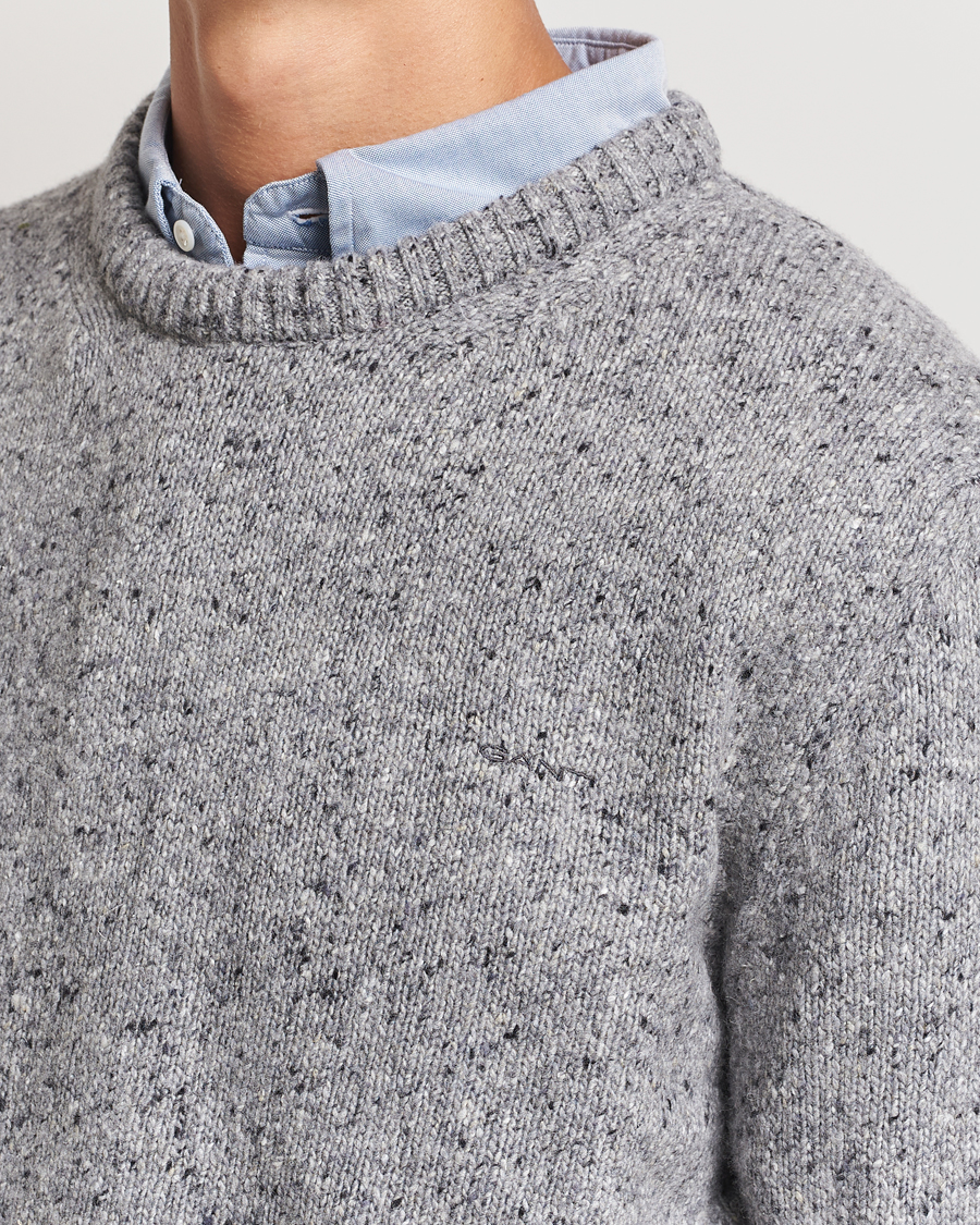 Men | Sweaters & Knitwear | GANT | Neps Wool Crew Neck Grey Melange