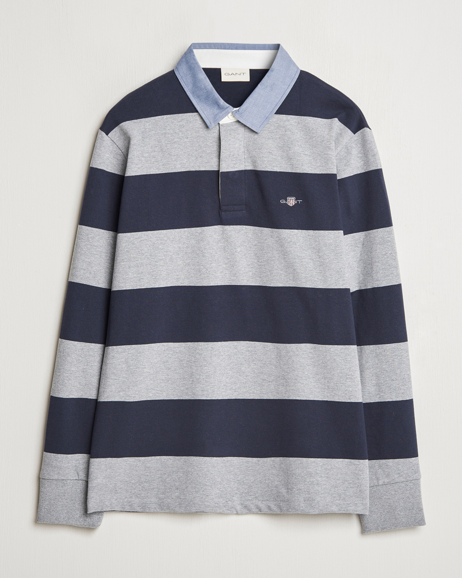 Men | Sweaters & Knitwear | Gant | Chambray Striped Heavy Rugger Grey Melange