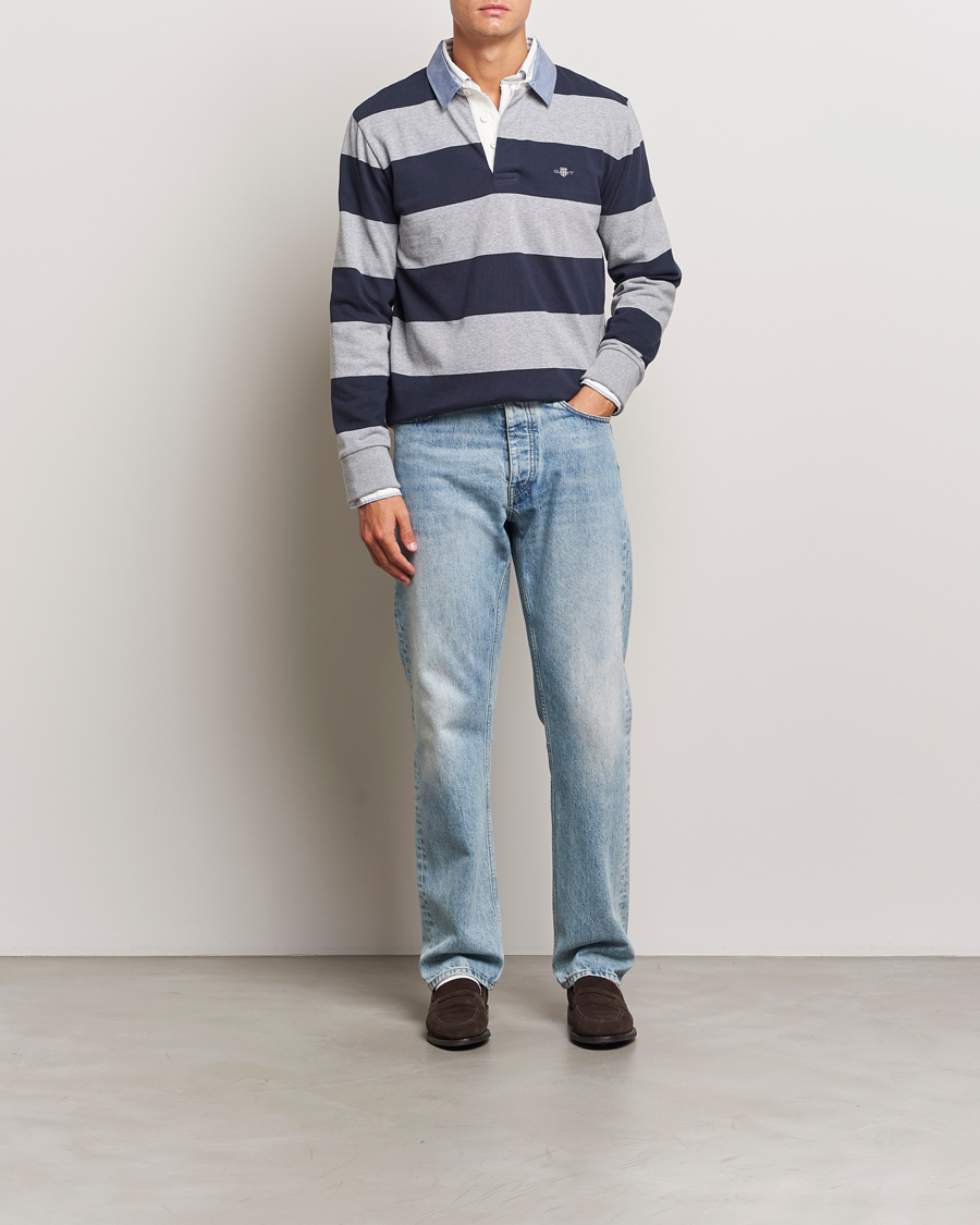 Men | Sweaters & Knitwear | Gant | Chambray Striped Heavy Rugger Grey Melange