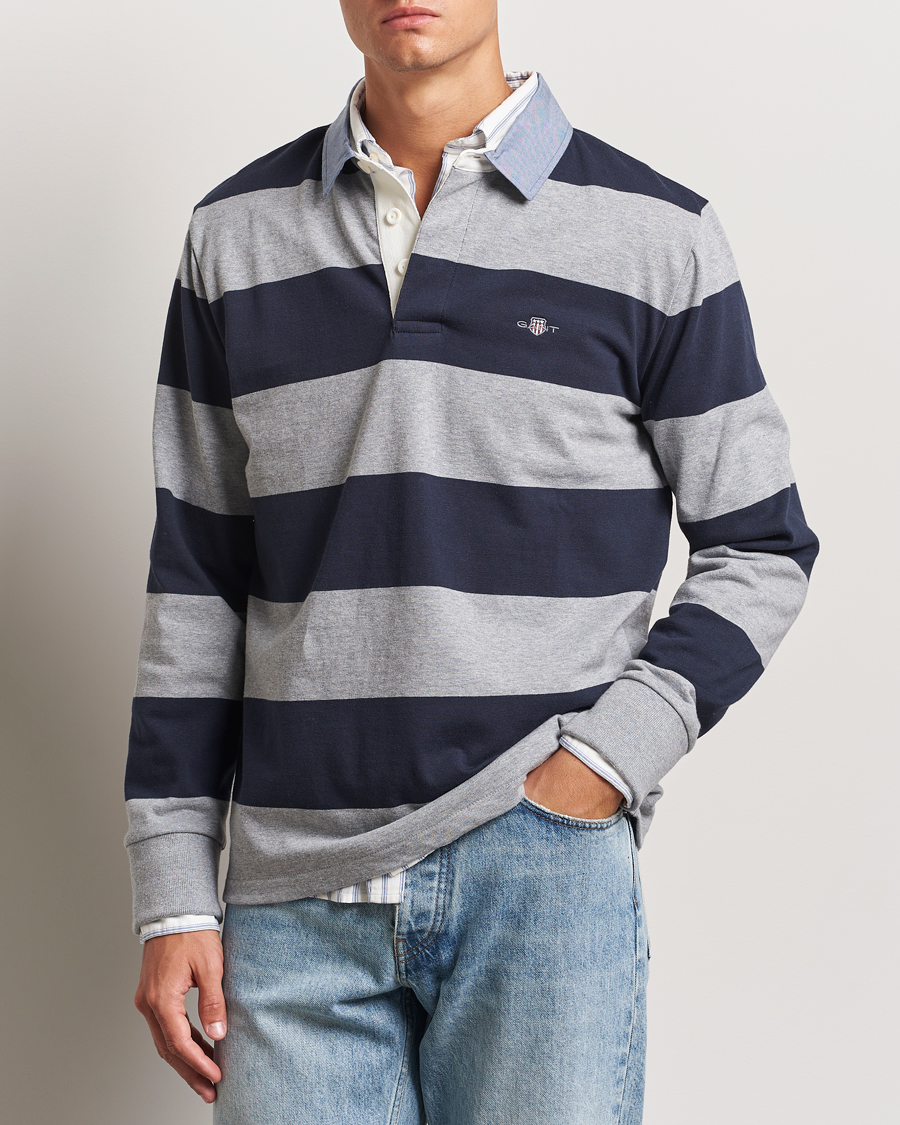 Men | Sweaters & Knitwear | Gant | Chambray Striped Heavy Rugger Grey Melange