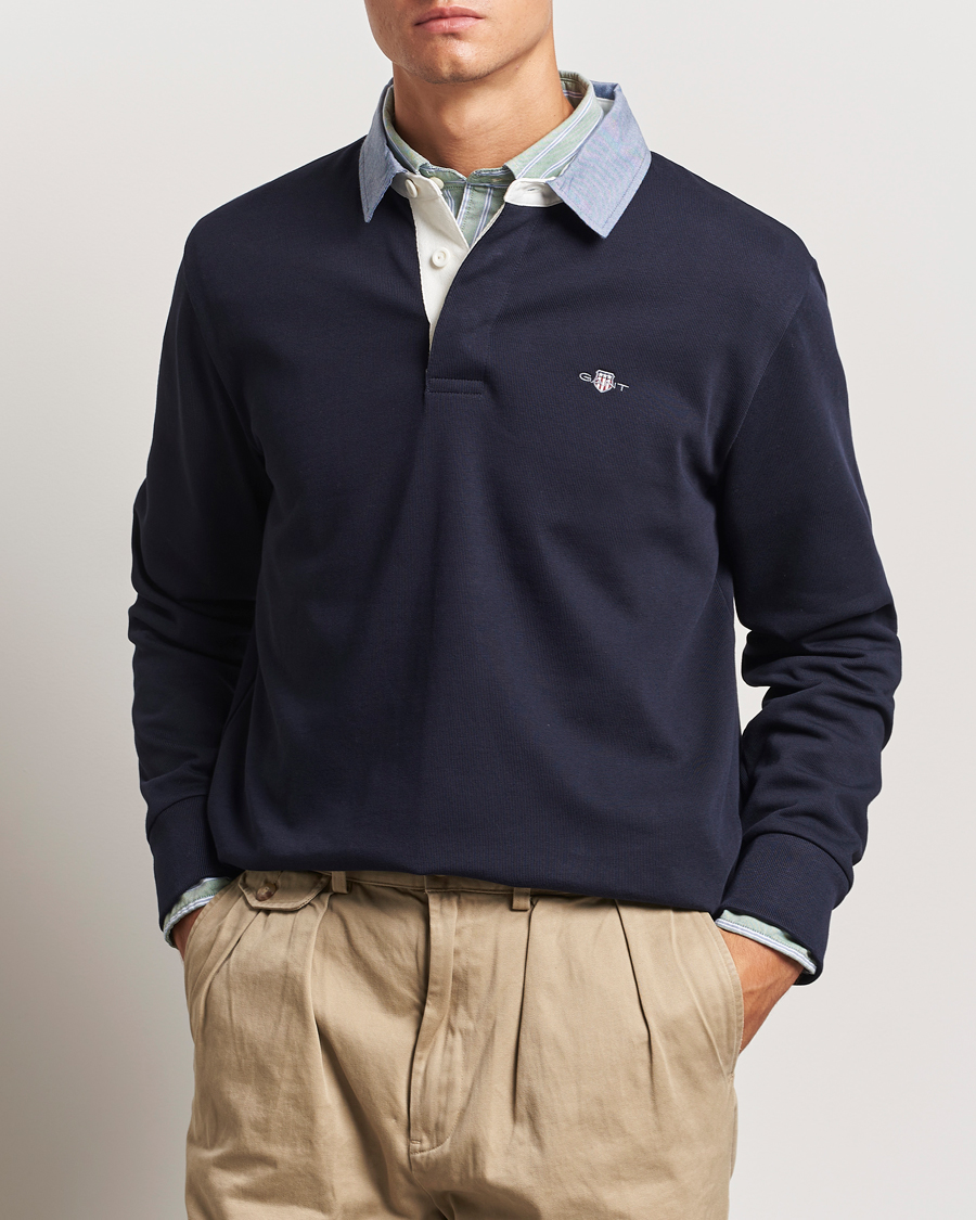 Men | Sweaters & Knitwear | GANT | Chambray Solid Heavy Rugger Evening Blue