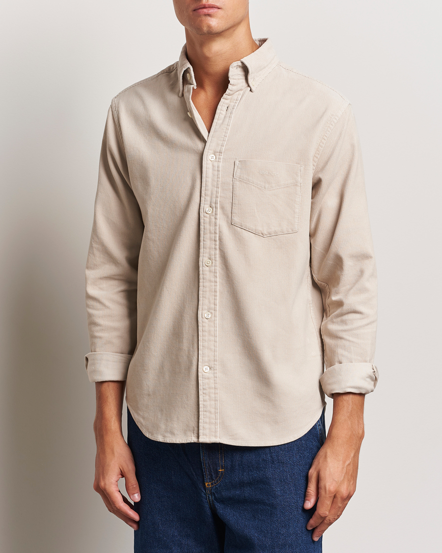 Men | Shirts | GANT | Regular Fit Corduroy Shirt Putty