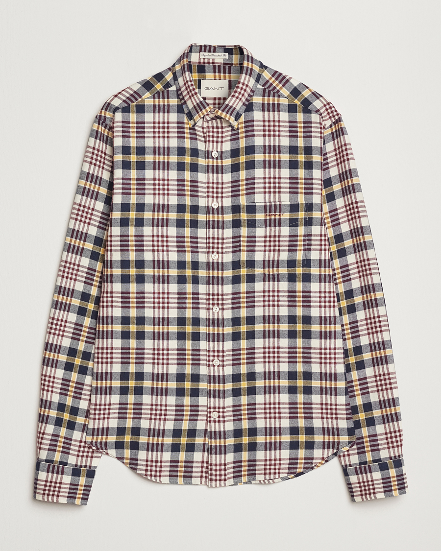 Men | Shirts | Gant | Regular Flannel Plaid Shirt Cream