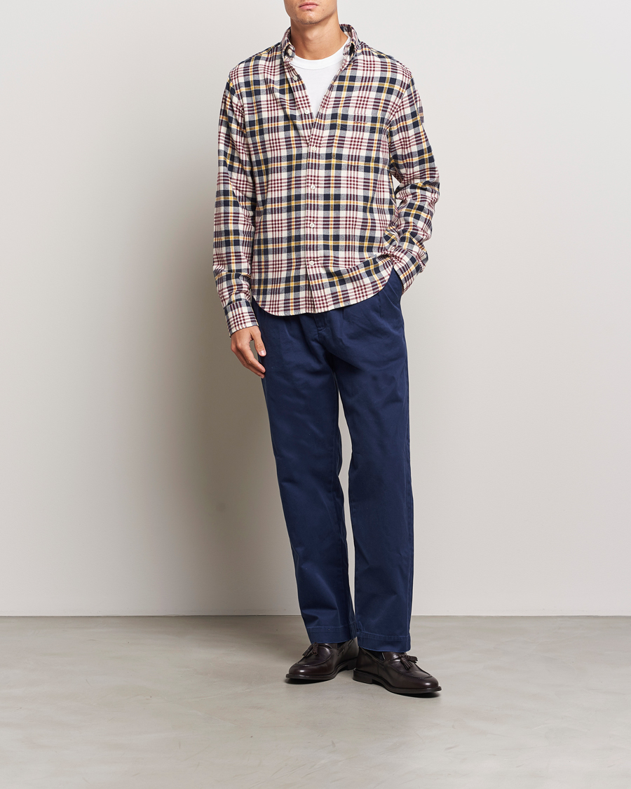Men | Shirts | Gant | Regular Flannel Plaid Shirt Cream