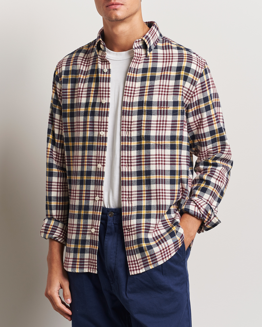 Men | Shirts | Gant | Regular Flannel Plaid Shirt Cream