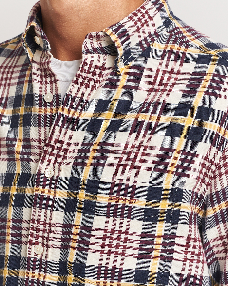 Men | Shirts | Gant | Regular Flannel Plaid Shirt Cream
