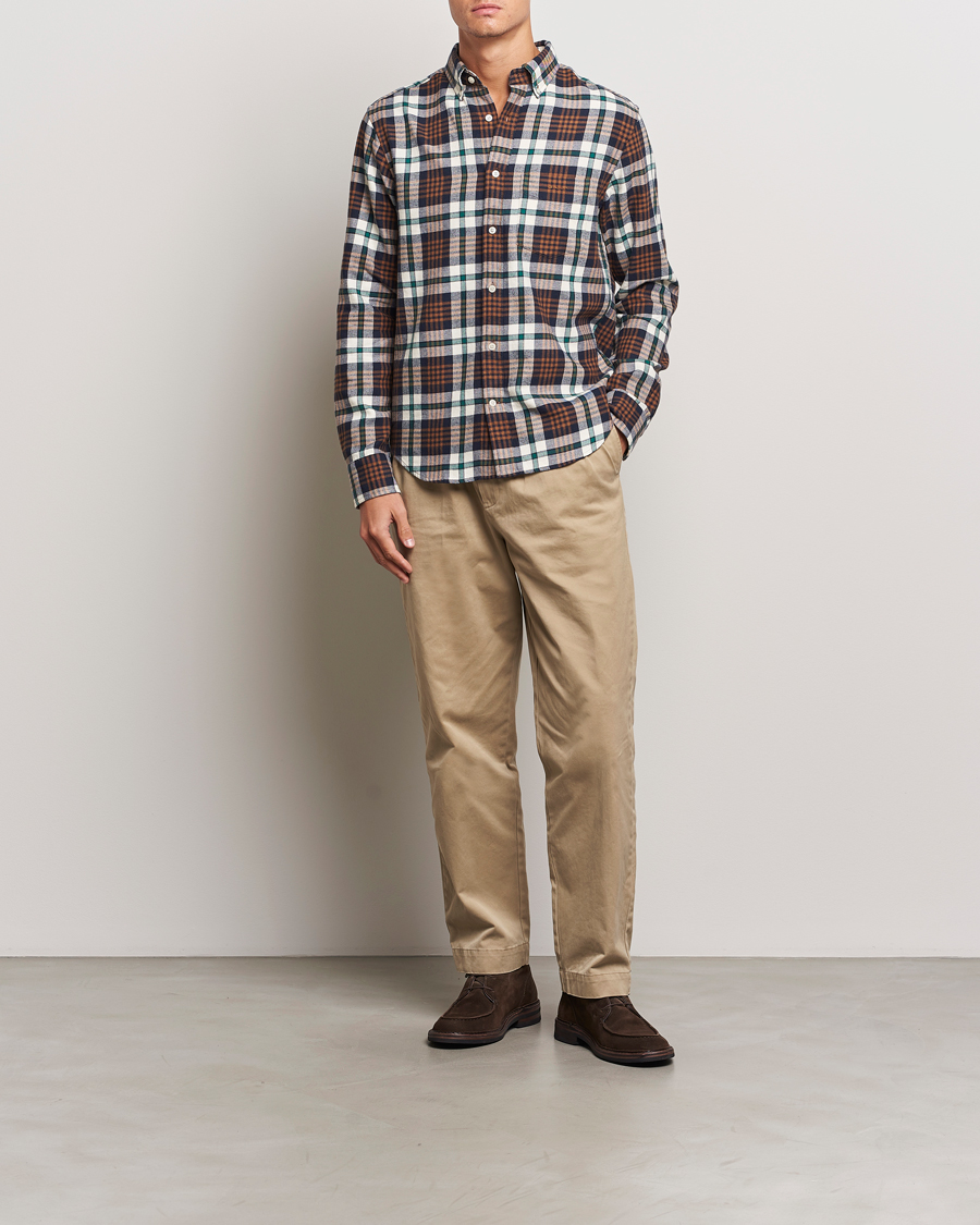 Men | Shirts | Gant | Regular Flannel Plaid Shirt Cacao Brown