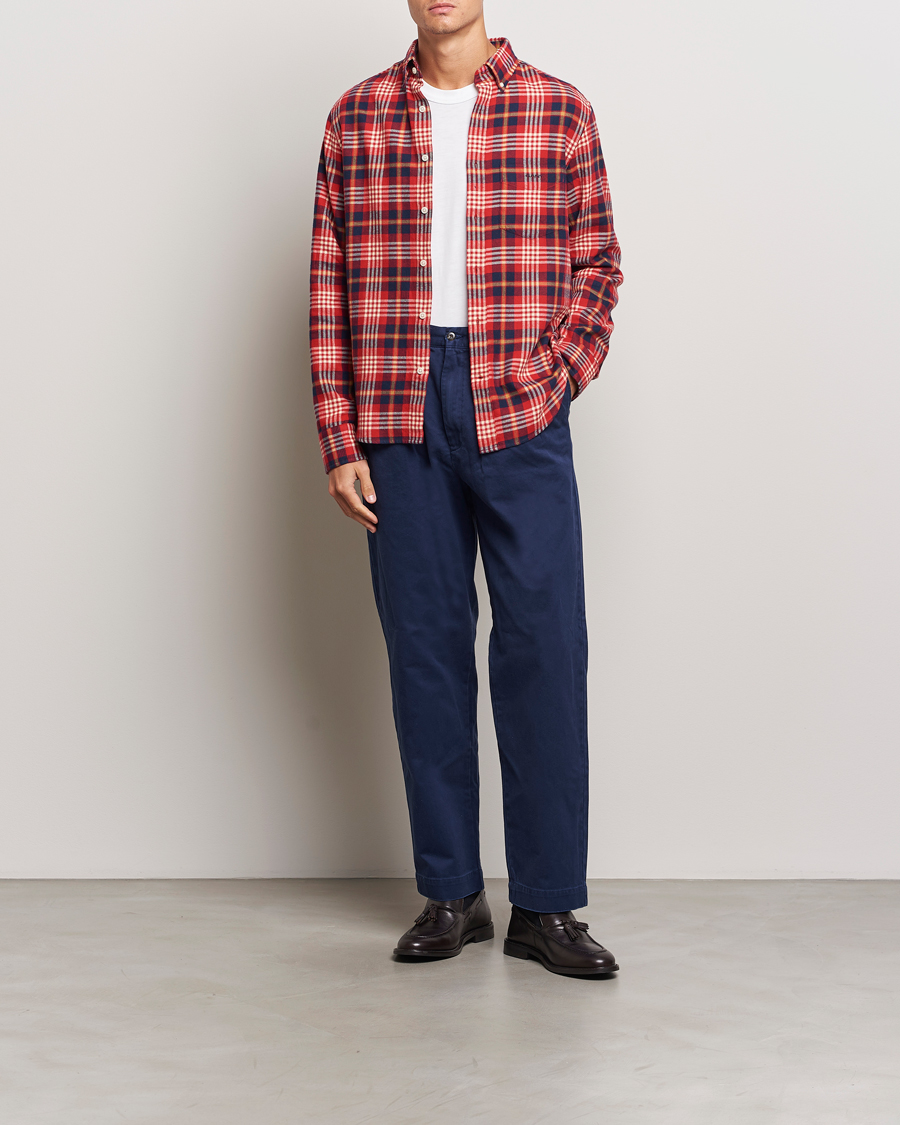 Men | Shirts | Gant | Regular Flannel Plaid Shirt Ruby Red