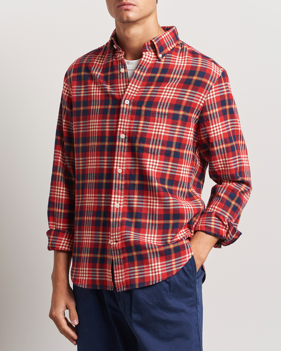 Men | Shirts | Gant | Regular Flannel Plaid Shirt Ruby Red