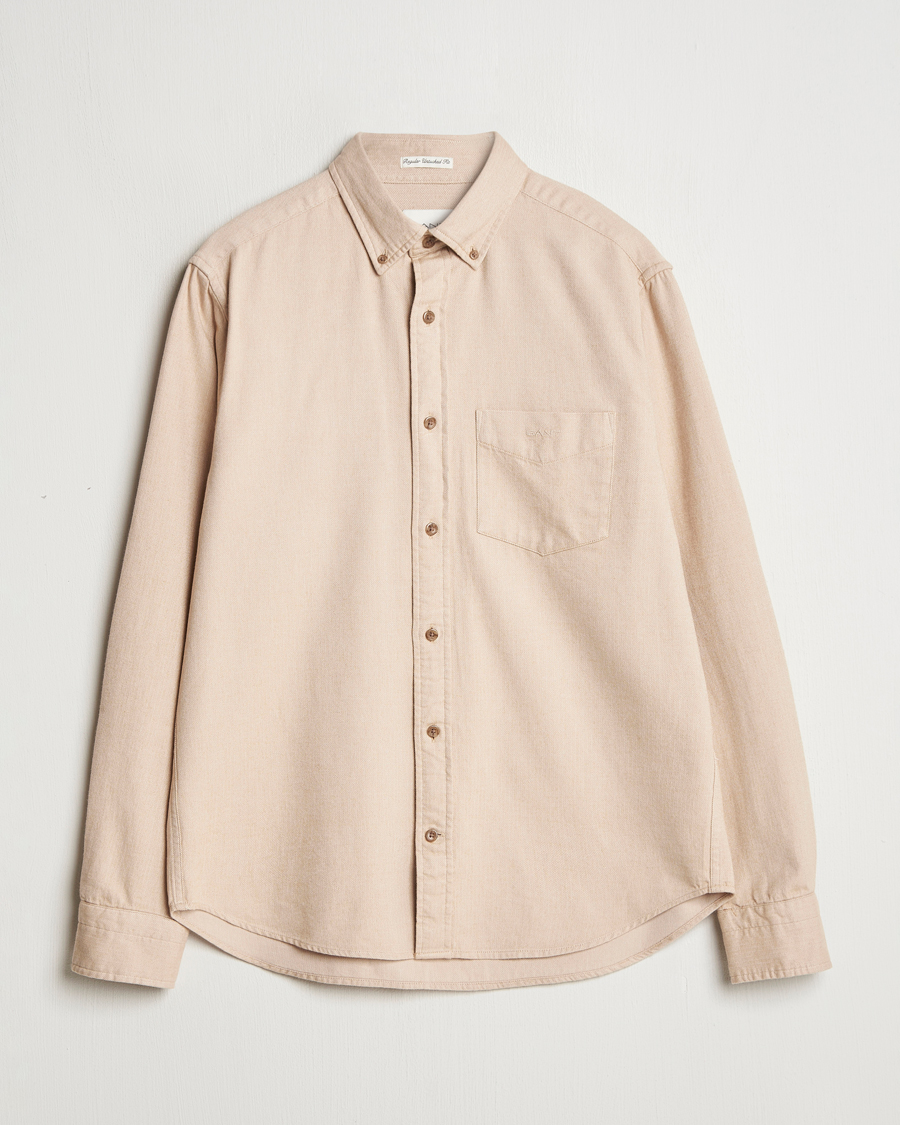 Men | Shirts | GANT | Regular Herringbone Flannel Shirt Caramel Beige