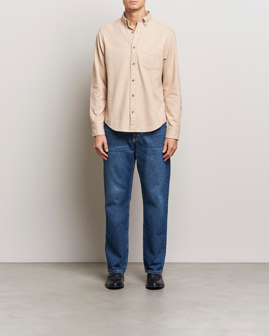 Men | Shirts | GANT | Regular Herringbone Flannel Shirt Caramel Beige