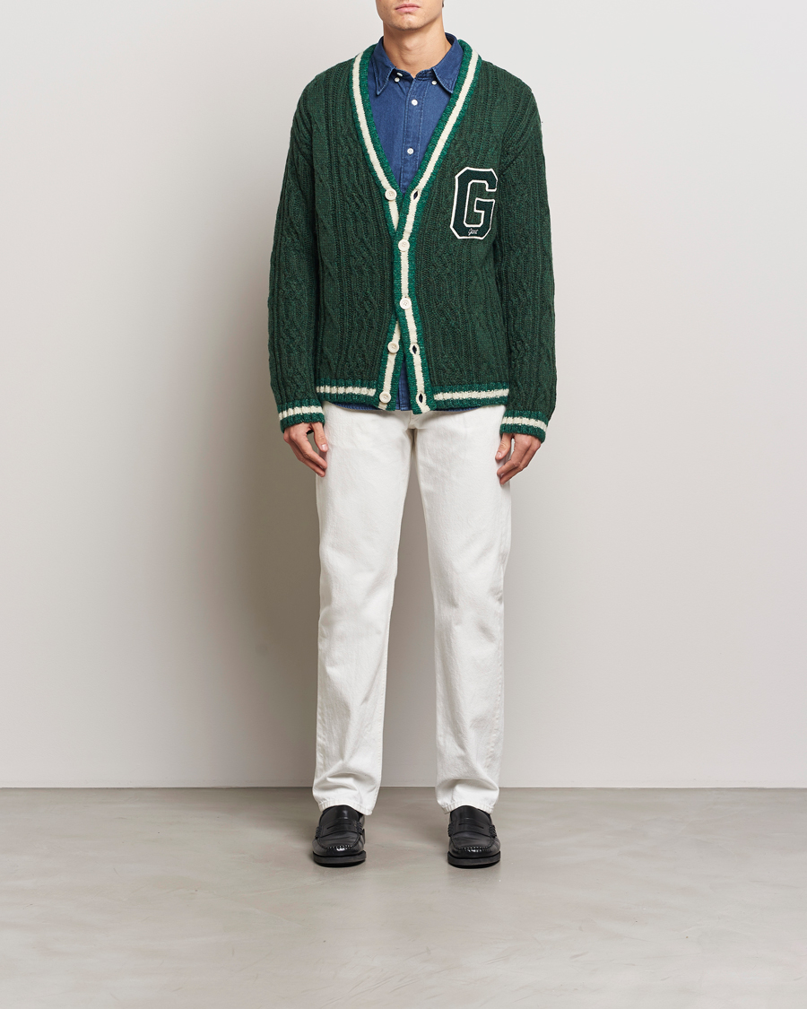 Men | Sweaters & Knitwear | GANT | Seasonal G Cable V-neck Cardigan Tartan Green