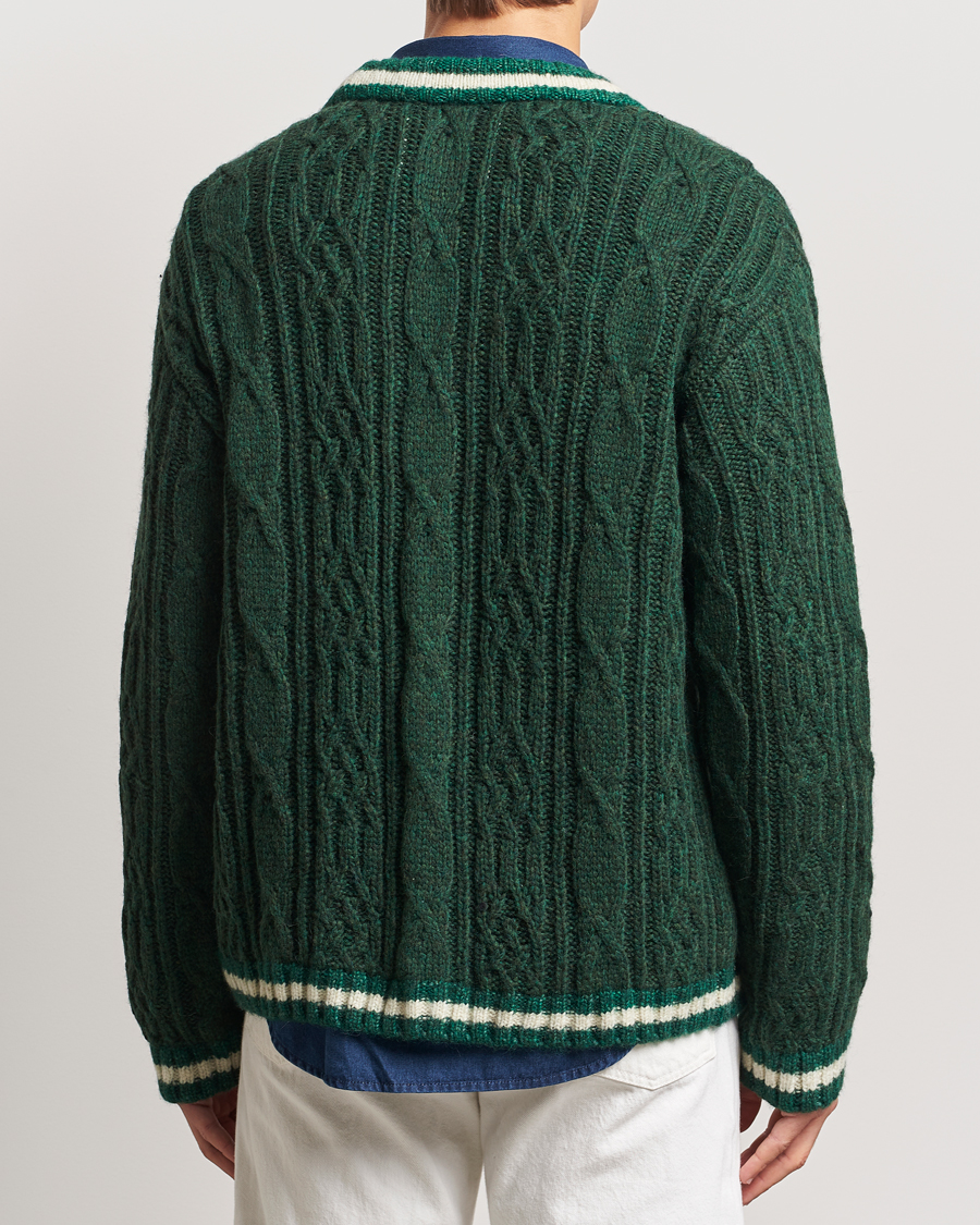 Men | Sweaters & Knitwear | GANT | Seasonal G Cable V-neck Cardigan Tartan Green