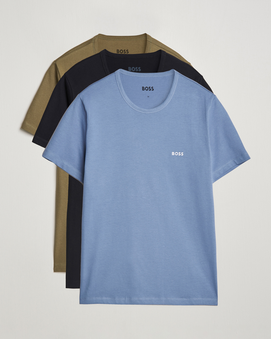 Men | T-Shirts | BOSS BLACK | 3-Pack Crew Neck T-Shirt Green/Black/Blue