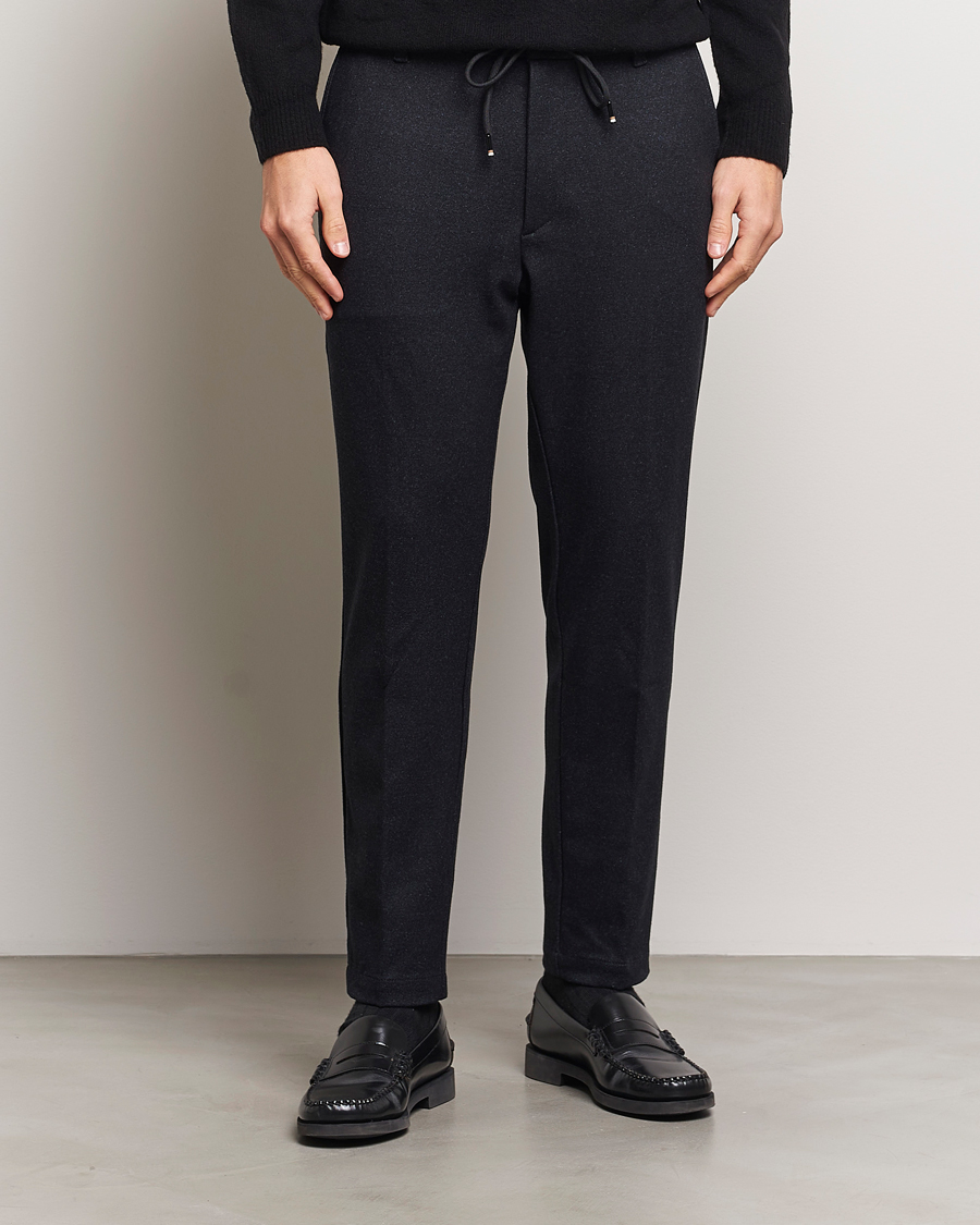 Men | Trousers | BOSS BLACK | Kane Brushed Drawstring Trousers Dark Blue