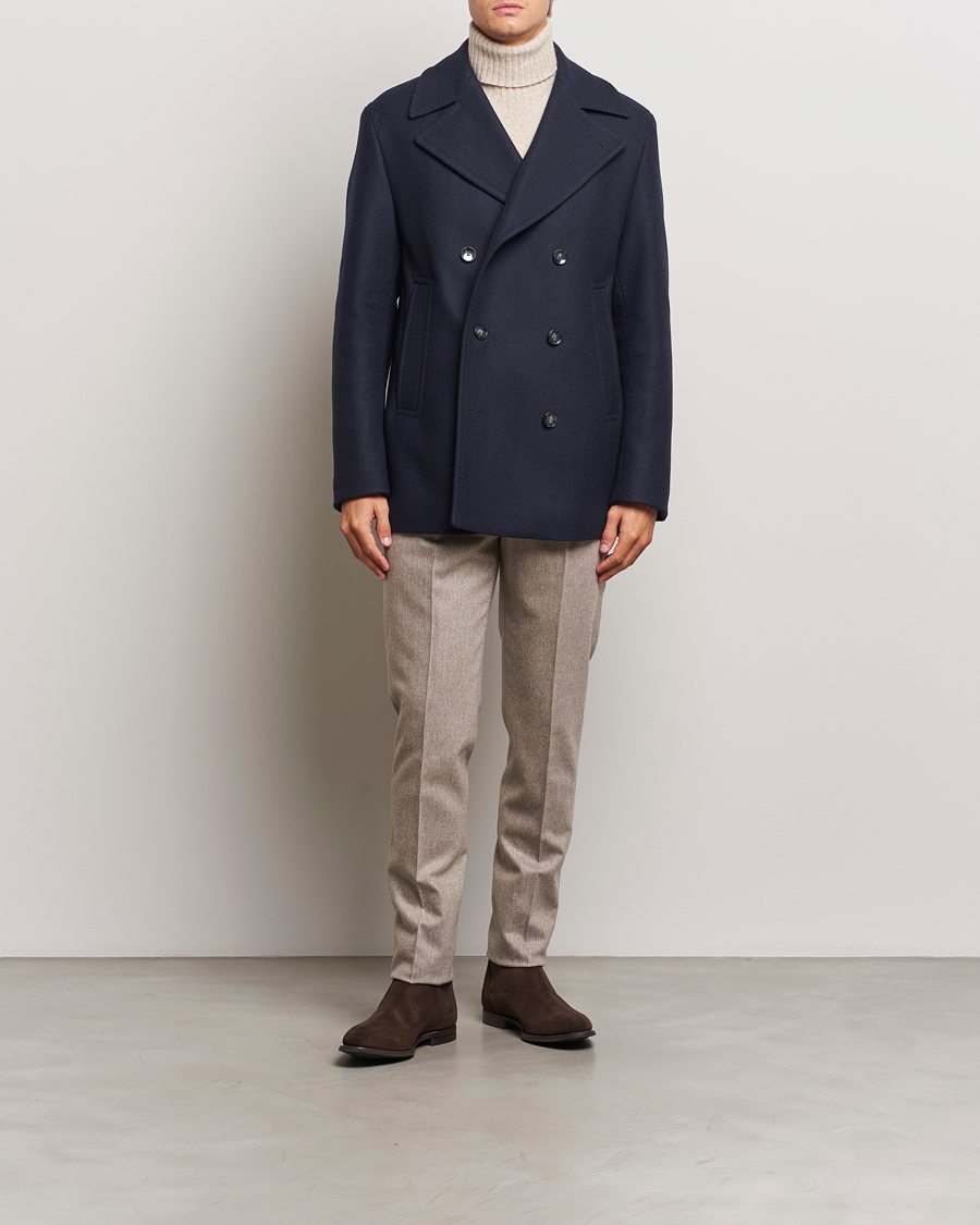 Men | Coats & Jackets | BOSS BLACK | Clay Wool Peacoat Dark Blue