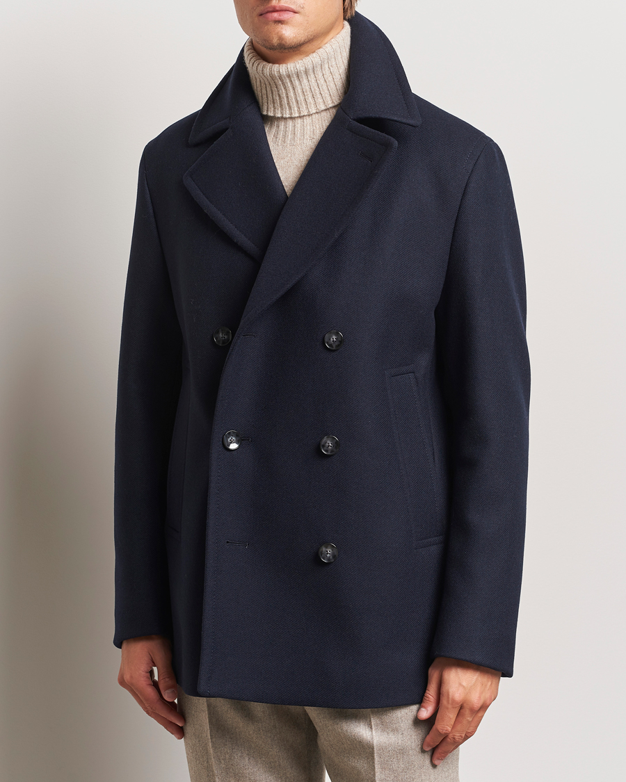 Men | Coats & Jackets | BOSS BLACK | Clay Wool Peacoat Dark Blue