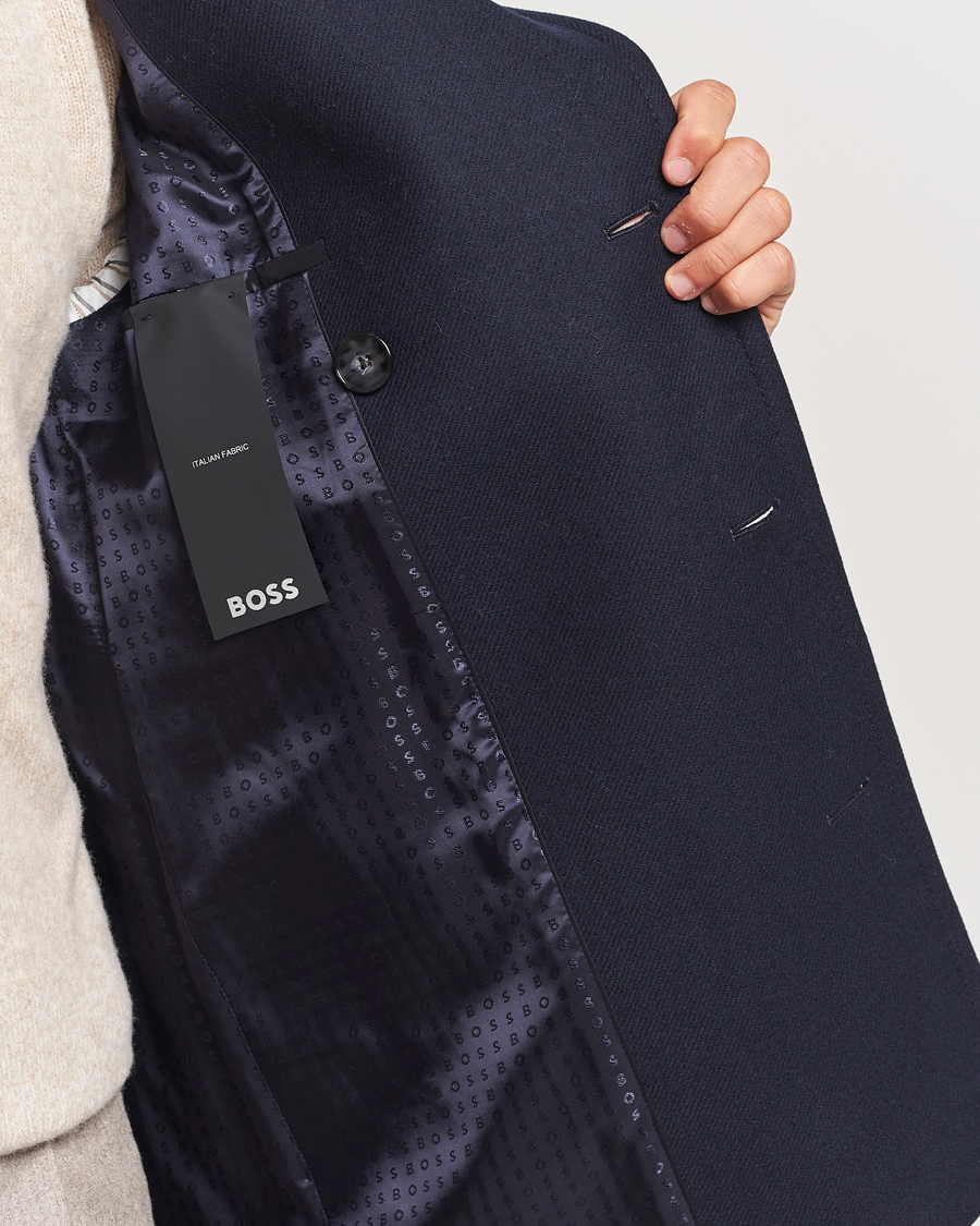 Men | Coats & Jackets | BOSS BLACK | Clay Wool Peacoat Dark Blue