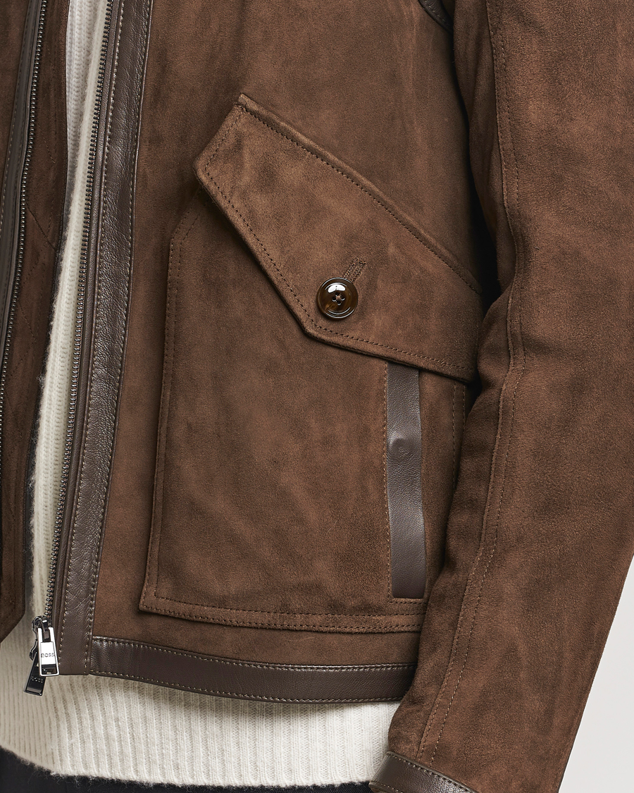 Men | Coats & Jackets | BOSS BLACK | Montel Suede Searling Bomber Jacket Brown