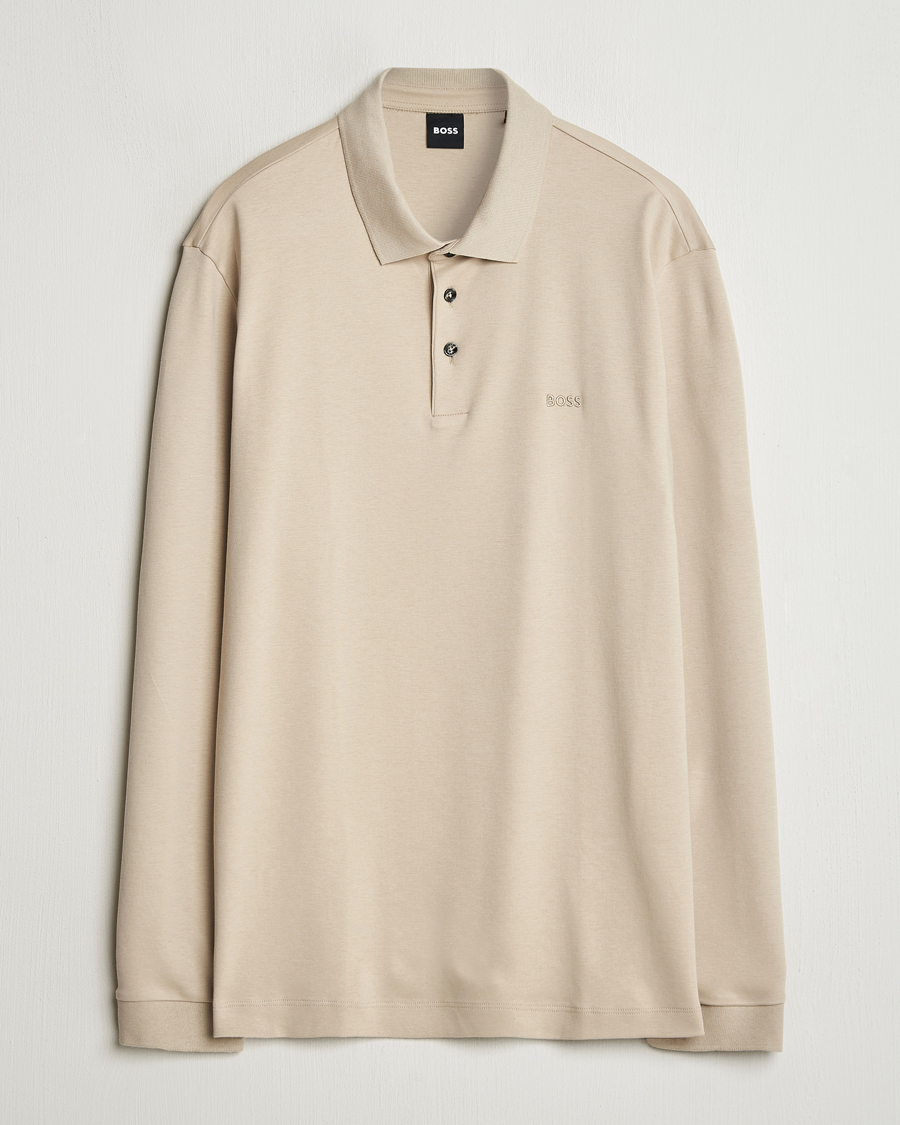 Men | Sweaters & Knitwear | BOSS BLACK | Pado Mercerized Long Sleeve Polo Light Beige