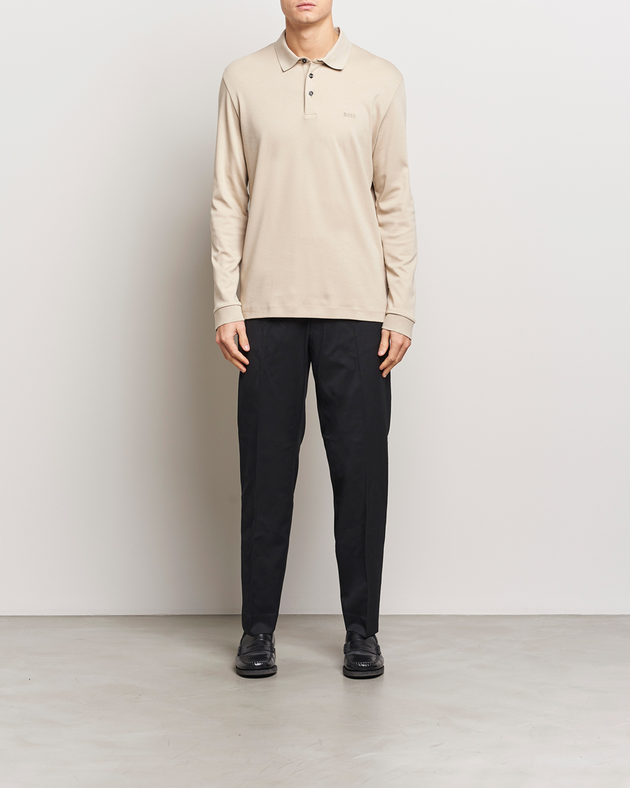 Men | Sweaters & Knitwear | BOSS BLACK | Pado Mercerized Long Sleeve Polo Light Beige
