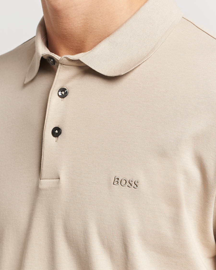 Men | Sweaters & Knitwear | BOSS BLACK | Pado Mercerized Long Sleeve Polo Light Beige