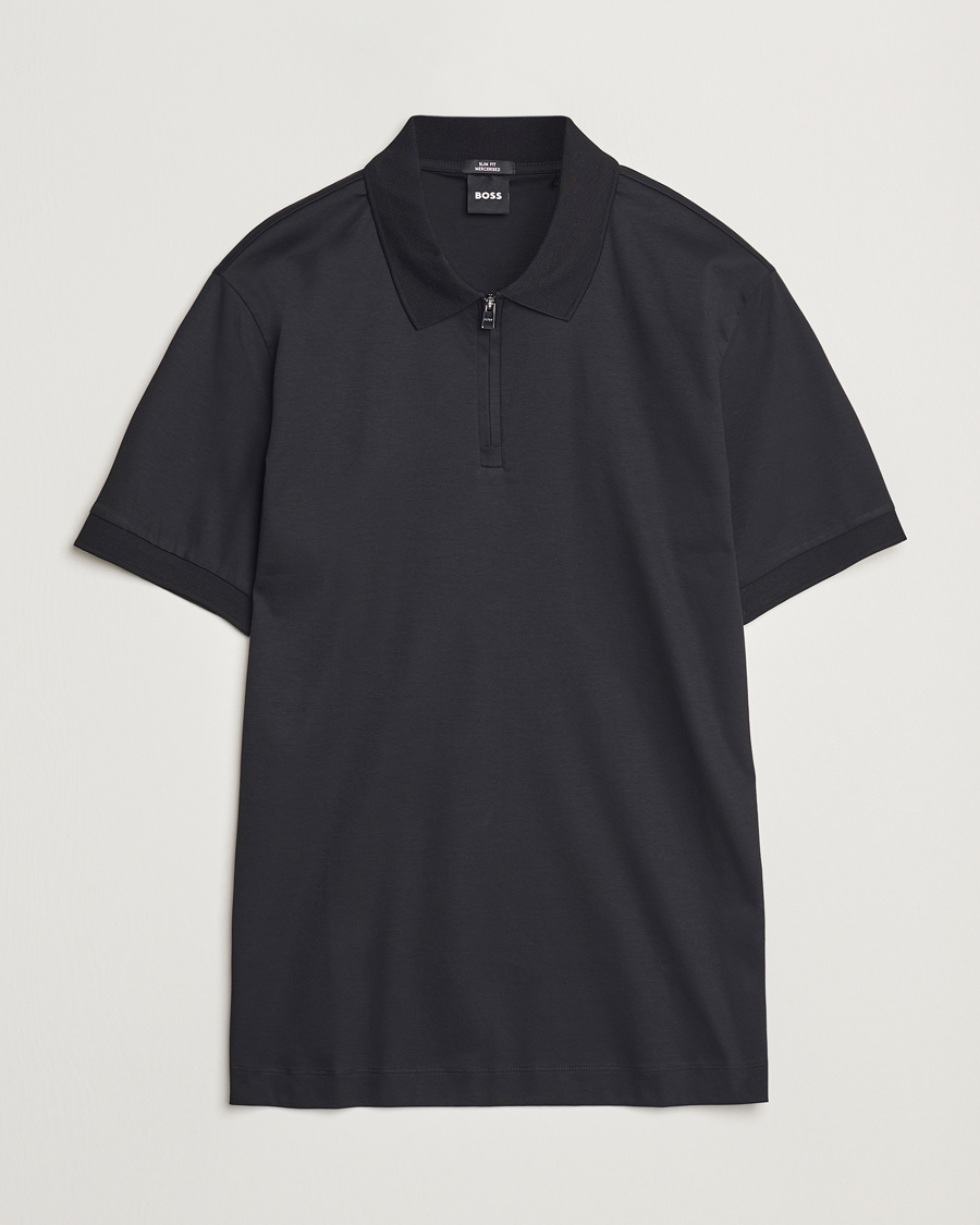 Men | Polo Shirts | BOSS BLACK | Paras Mercerized Half Zip Polo Black