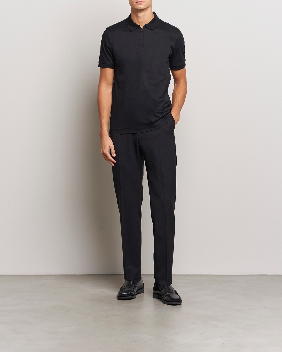 Men | Polo Shirts | BOSS BLACK | Paras Mercerized Half Zip Polo Black