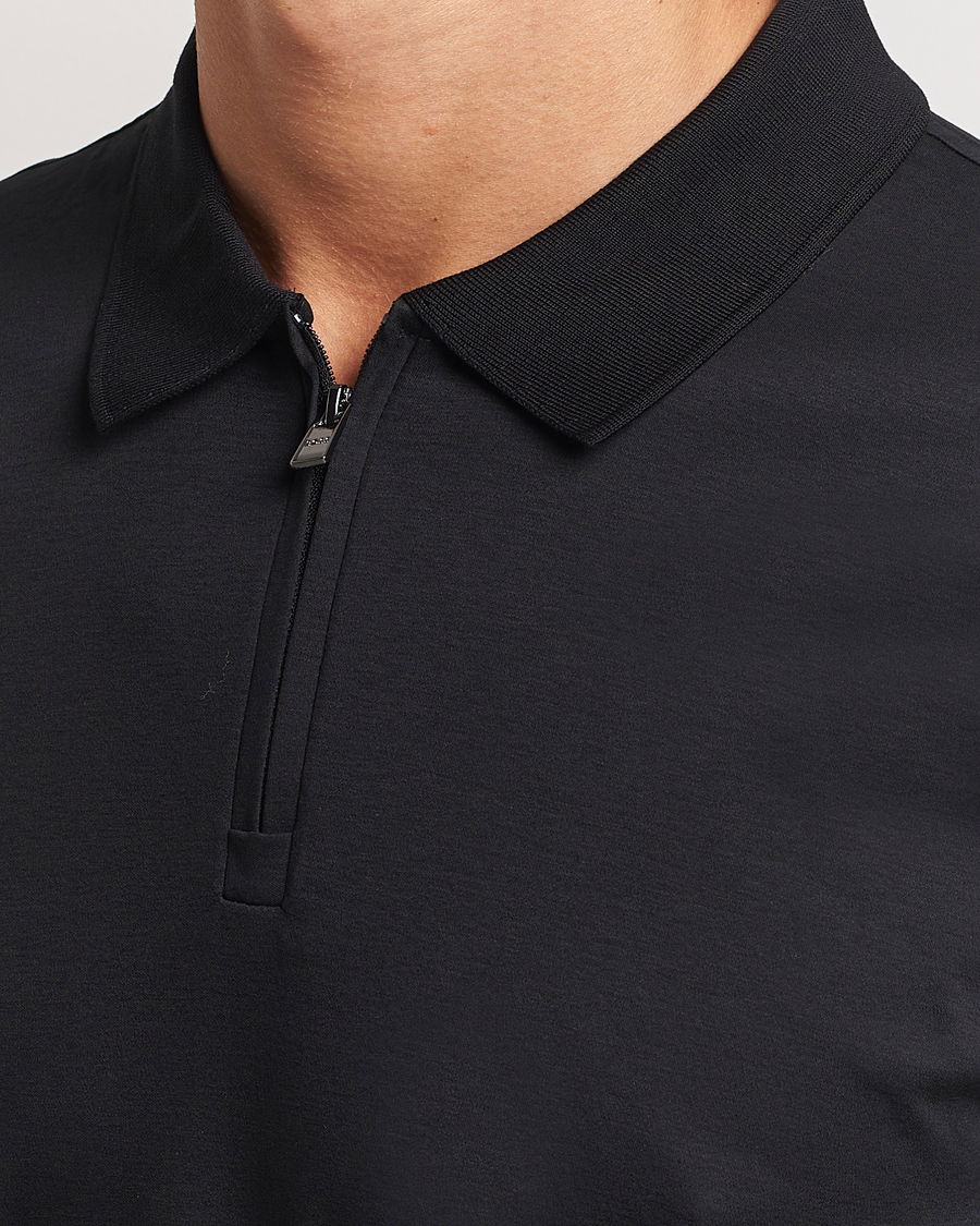 Men | Polo Shirts | BOSS BLACK | Paras Mercerized Half Zip Polo Black