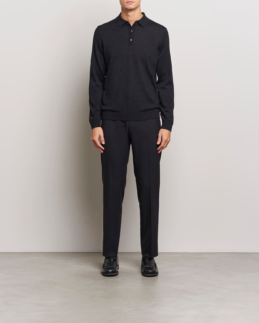 Men | Sweaters & Knitwear | BOSS BLACK | Lancione Merino Knitted Polo Black