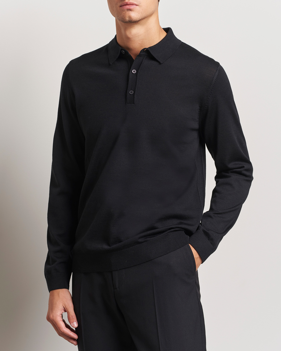 Men | Sweaters & Knitwear | BOSS BLACK | Lancione Merino Knitted Polo Black
