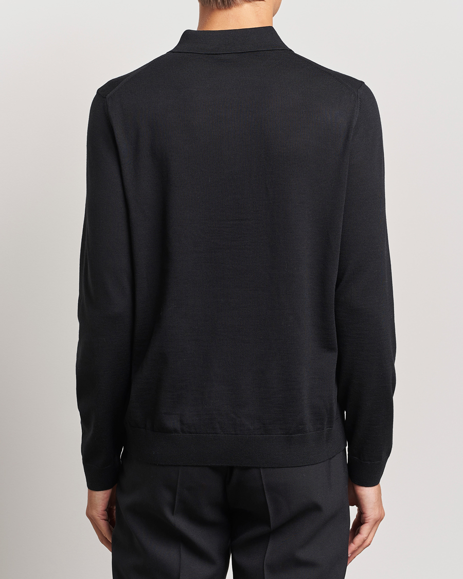 Men | Sweaters & Knitwear | BOSS BLACK | Lancione Merino Knitted Polo Black