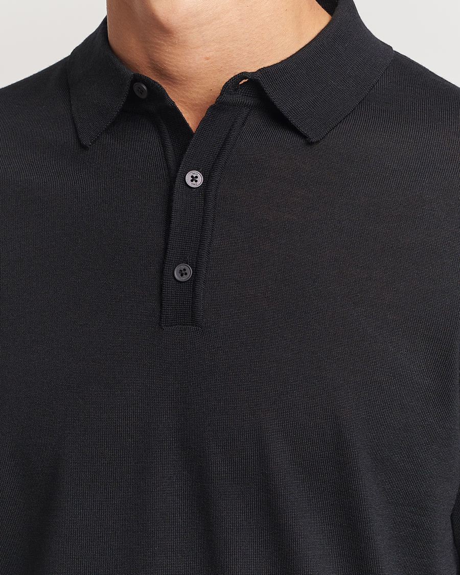 Men | Sweaters & Knitwear | BOSS BLACK | Lancione Merino Knitted Polo Black