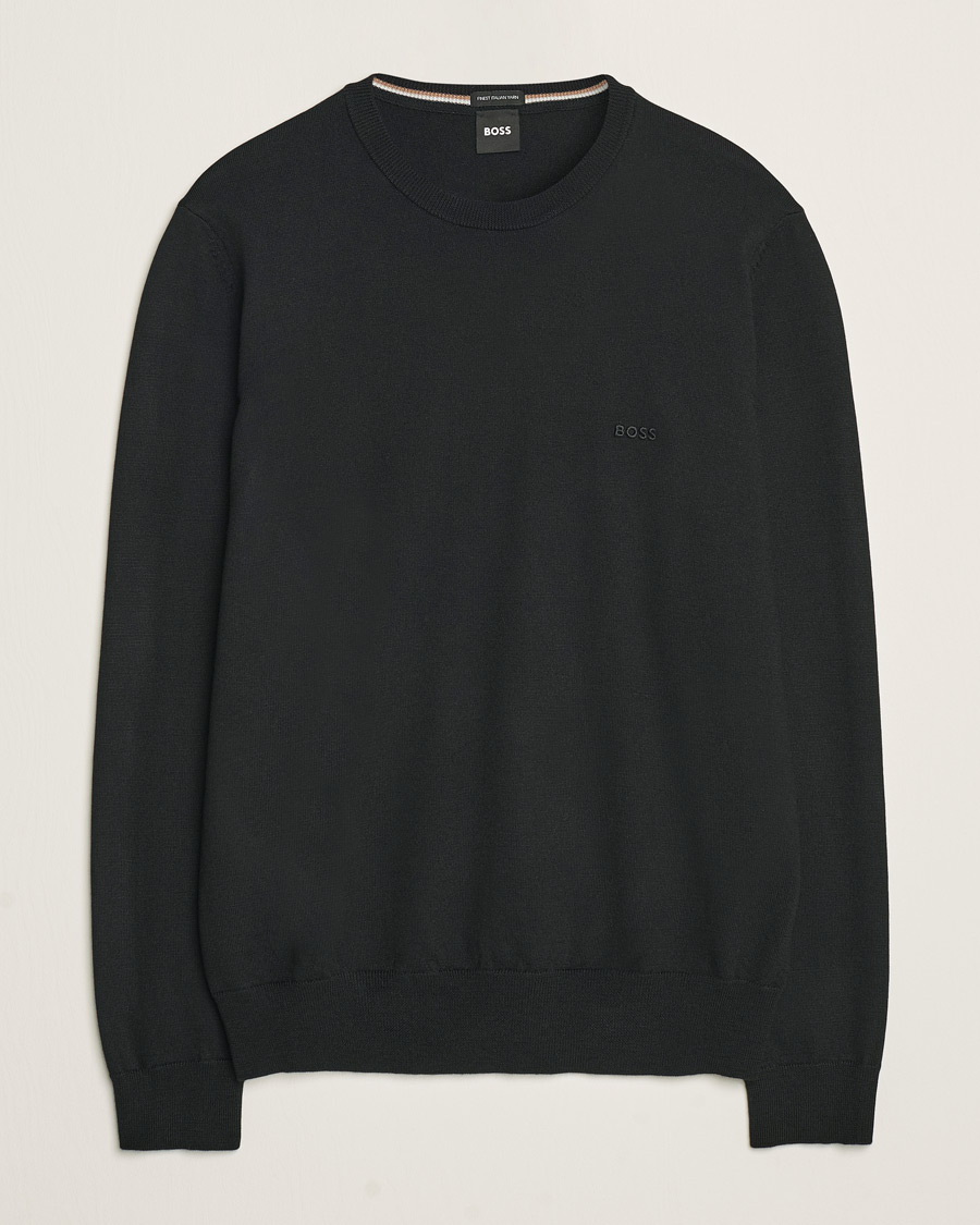 Men | Sweaters & Knitwear | BOSS BLACK | Botto Merino Knitted Pullover Black