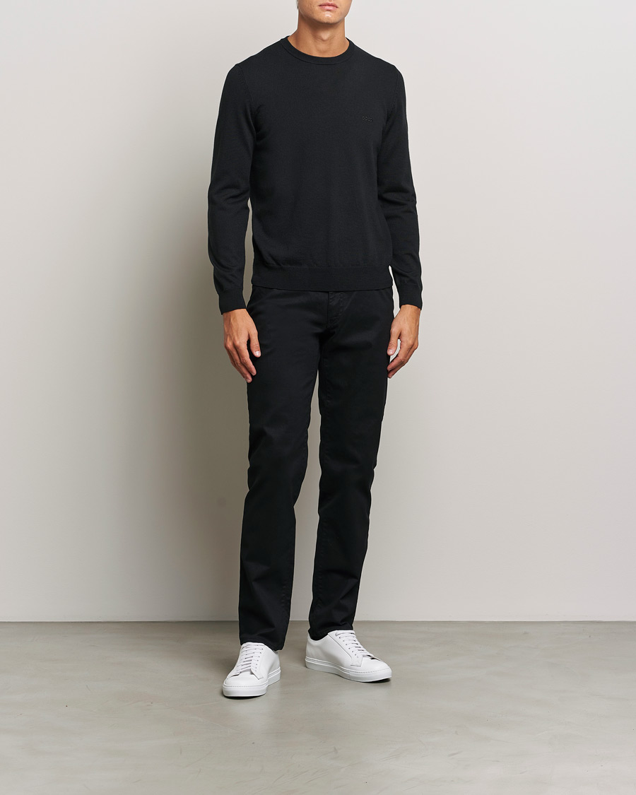 Men | Sweaters & Knitwear | BOSS BLACK | Botto Merino Knitted Pullover Black