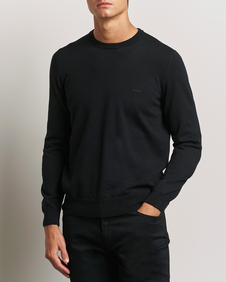 Men | Sweaters & Knitwear | BOSS BLACK | Botto Merino Knitted Pullover Black